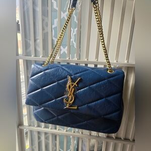 LYS Design Wooly Blue Pop Quilted Vegan Leather w/brassy Tone Hardward